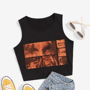 Black and Orange Figure Graphic Tank Top